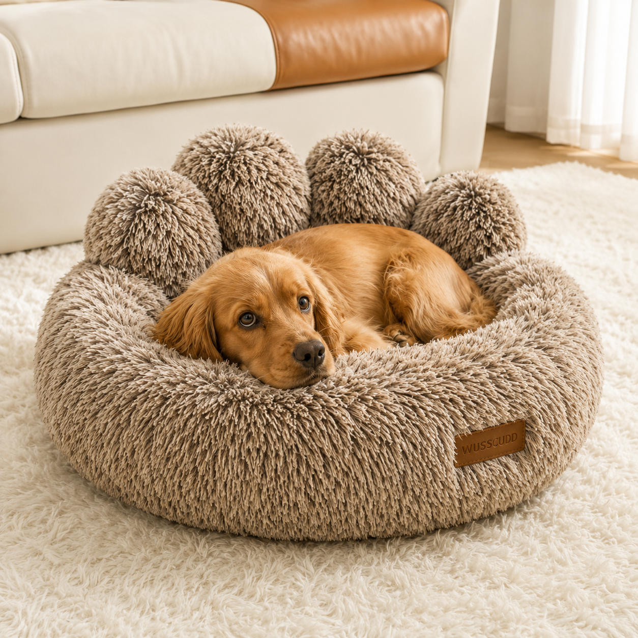 Dog Bed Cat Mat Round Large Pet House Long Plush Deep Sleeping Warm Bear Paw Shape Super Soft Cushion Calm Beds High Quality