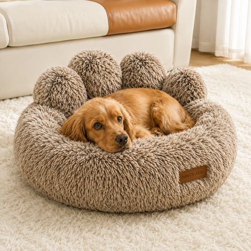 Dog Bed Cat Mat Round Large Pet House Long Plush Deep Sleeping Warm Bear Paw Shape Super Soft Cushion Calm Beds High Quality