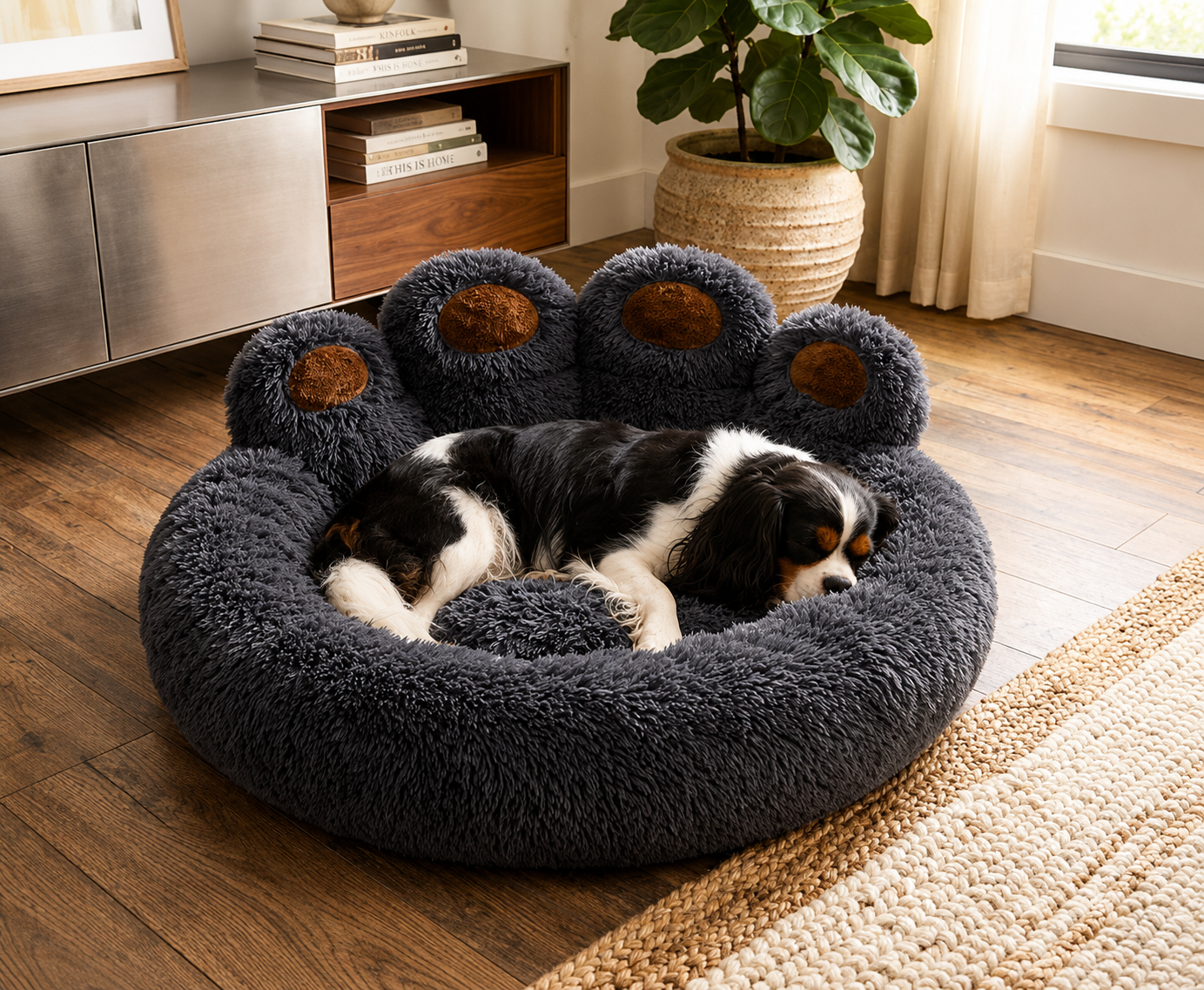 Dog Bed Cat Mat Round Large Pet House Long Plush Deep Sleeping Warm Bear Paw Shape Super Soft Cushion Calm Beds High Quality