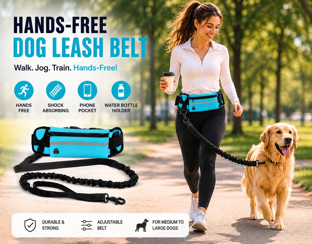NEW Hands Free Dog Leash Pet Walking and Training Belt with Shock Absorbing Bungee Leash for up to 180Lbs Large Dogs Phone Pocket and Water Bottle Holder
