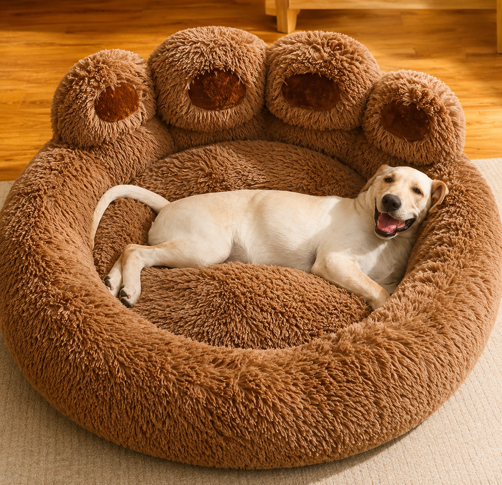 Dog Bed Cat Mat Round Large Pet House Long Plush Deep Sleeping Warm Bear Paw Shape Super Soft Cushion Calm Beds High Quality