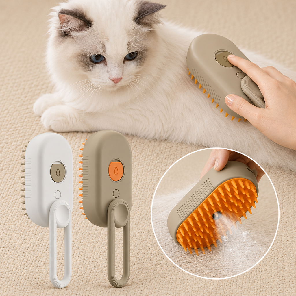 🐾 Pet Steam Brush – Removes Hair & Massages Your Pet