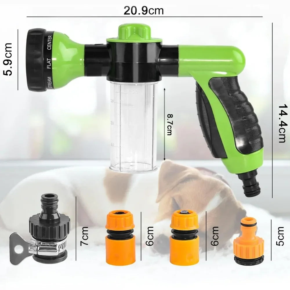 8-in-1 Pet Shower Sprayer with Soap Dispenser for Dogs & Cats – High Pressure Garden Hose Nozzle