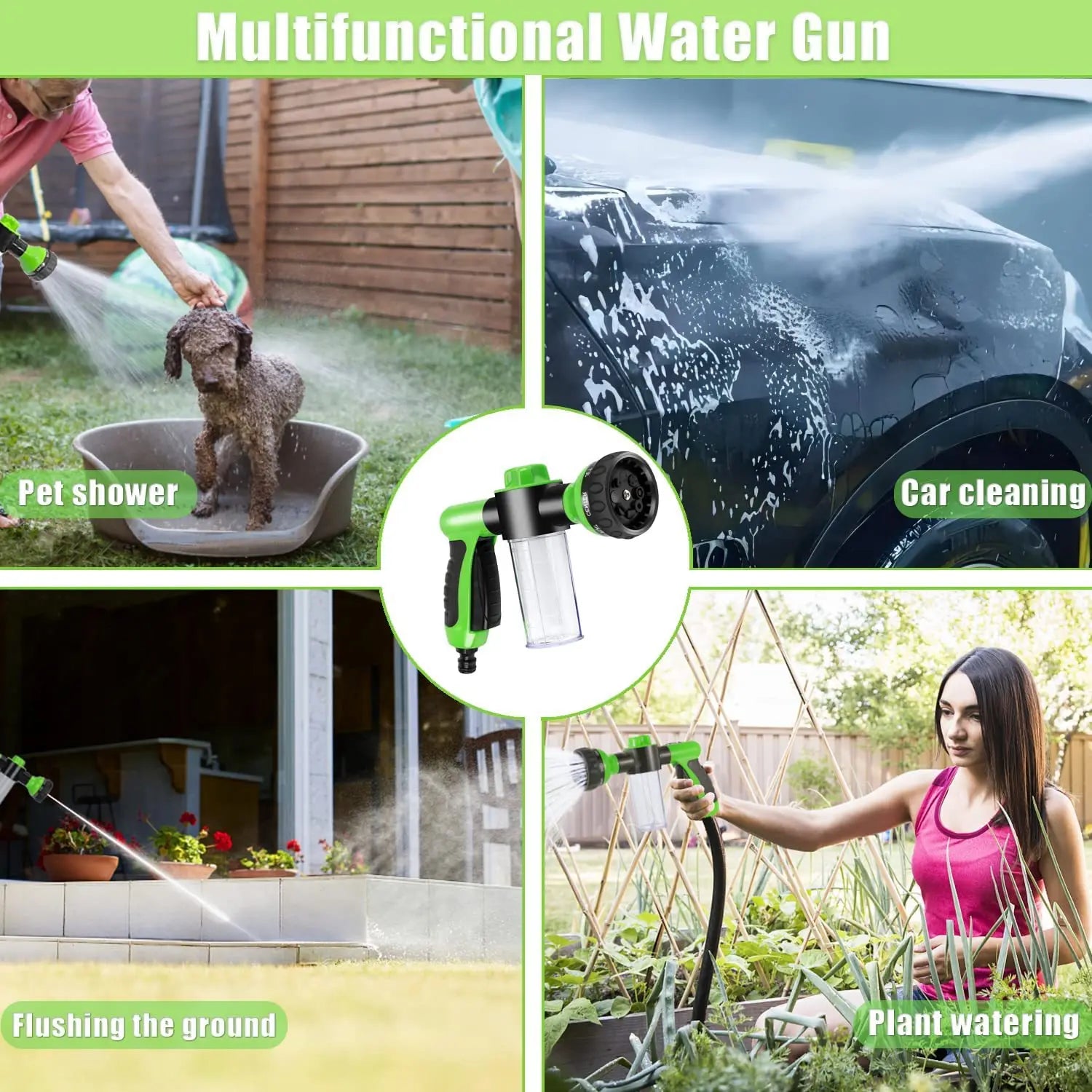 8-in-1 Pet Shower Sprayer with Soap Dispenser for Dogs & Cats – High Pressure Garden Hose Nozzle