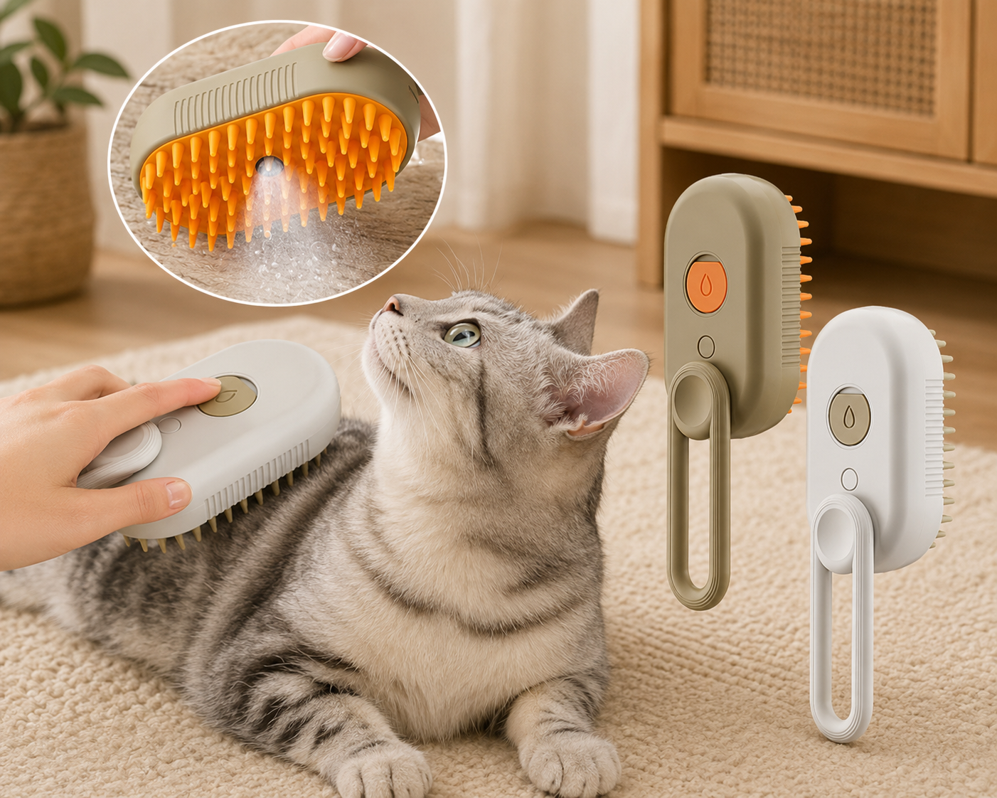 🐾 Pet Steam Brush – Removes Hair & Massages Your Pet