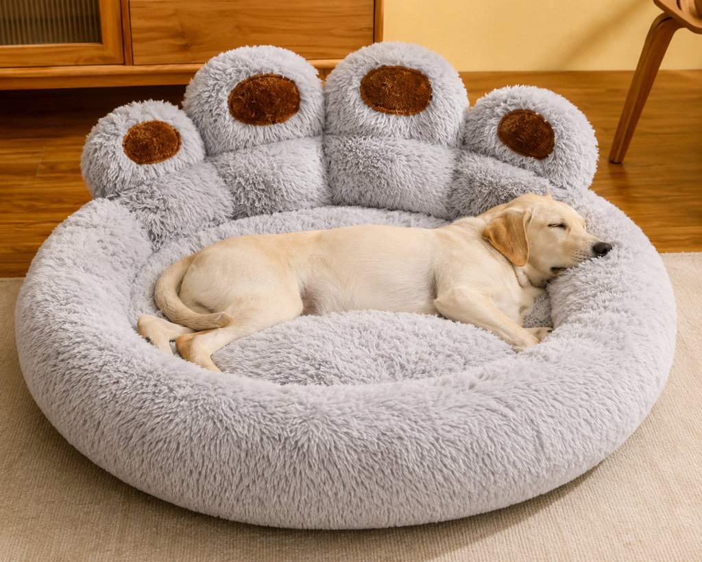 Dog Bed Cat Mat Round Large Pet House Long Plush Deep Sleeping Warm Bear Paw Shape Super Soft Cushion Calm Beds High Quality