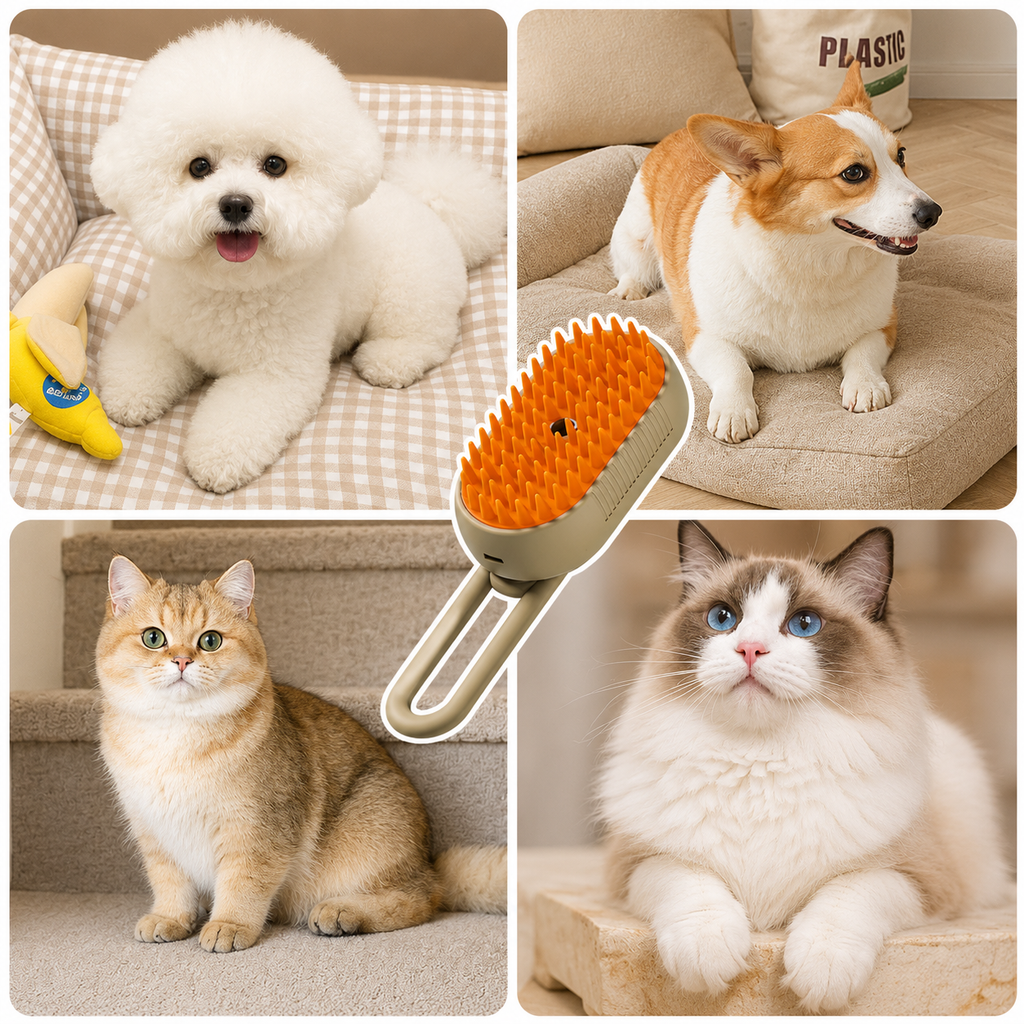 🐾 Pet Steam Brush – Removes Hair & Massages Your Pet