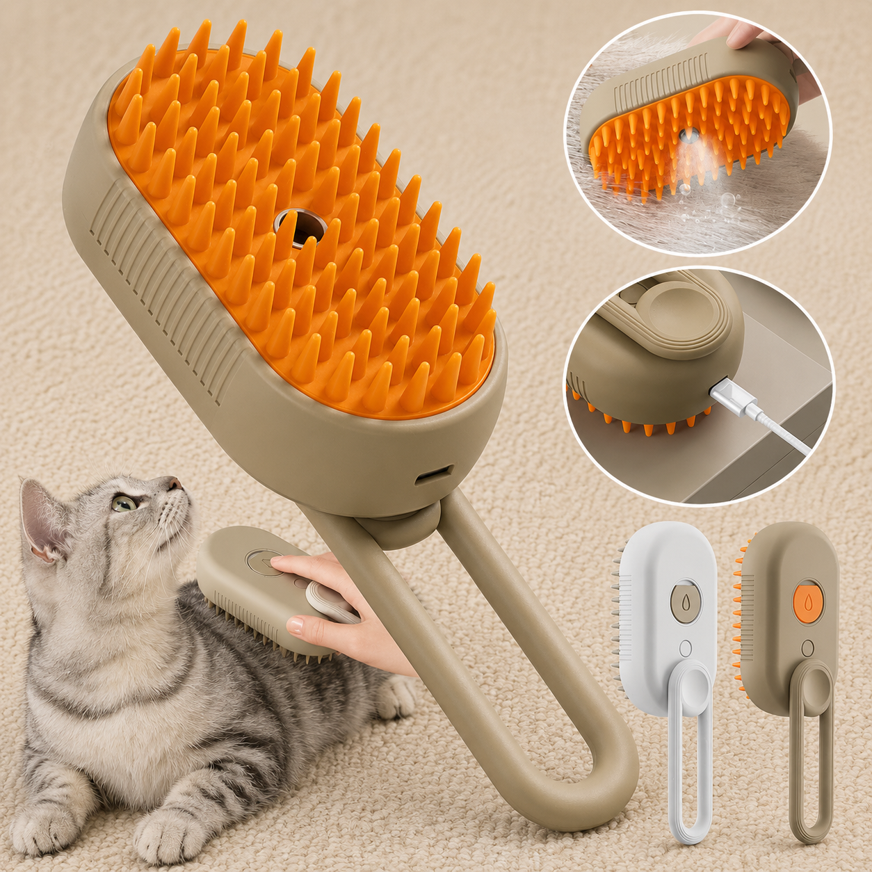 🐾 Pet Steam Brush – Removes Hair & Massages Your Pet