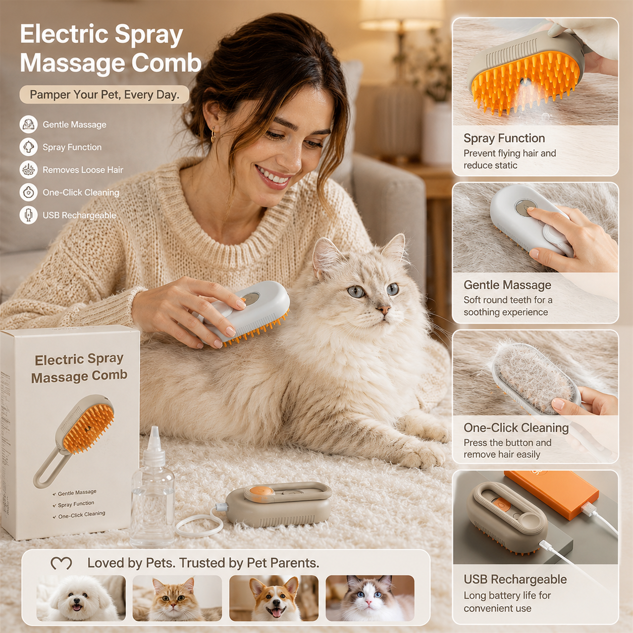 🐾 Pet Steam Brush – Removes Hair & Massages Your Pet
