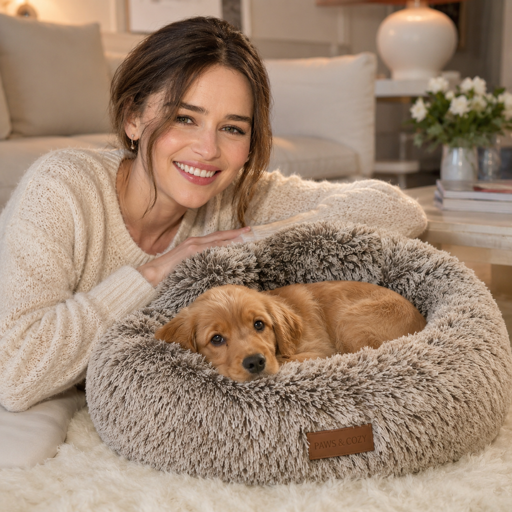 Dog Bed Cat Mat Round Large Pet House Long Plush Deep Sleeping Warm Bear Paw Shape Super Soft Cushion Calm Beds High Quality