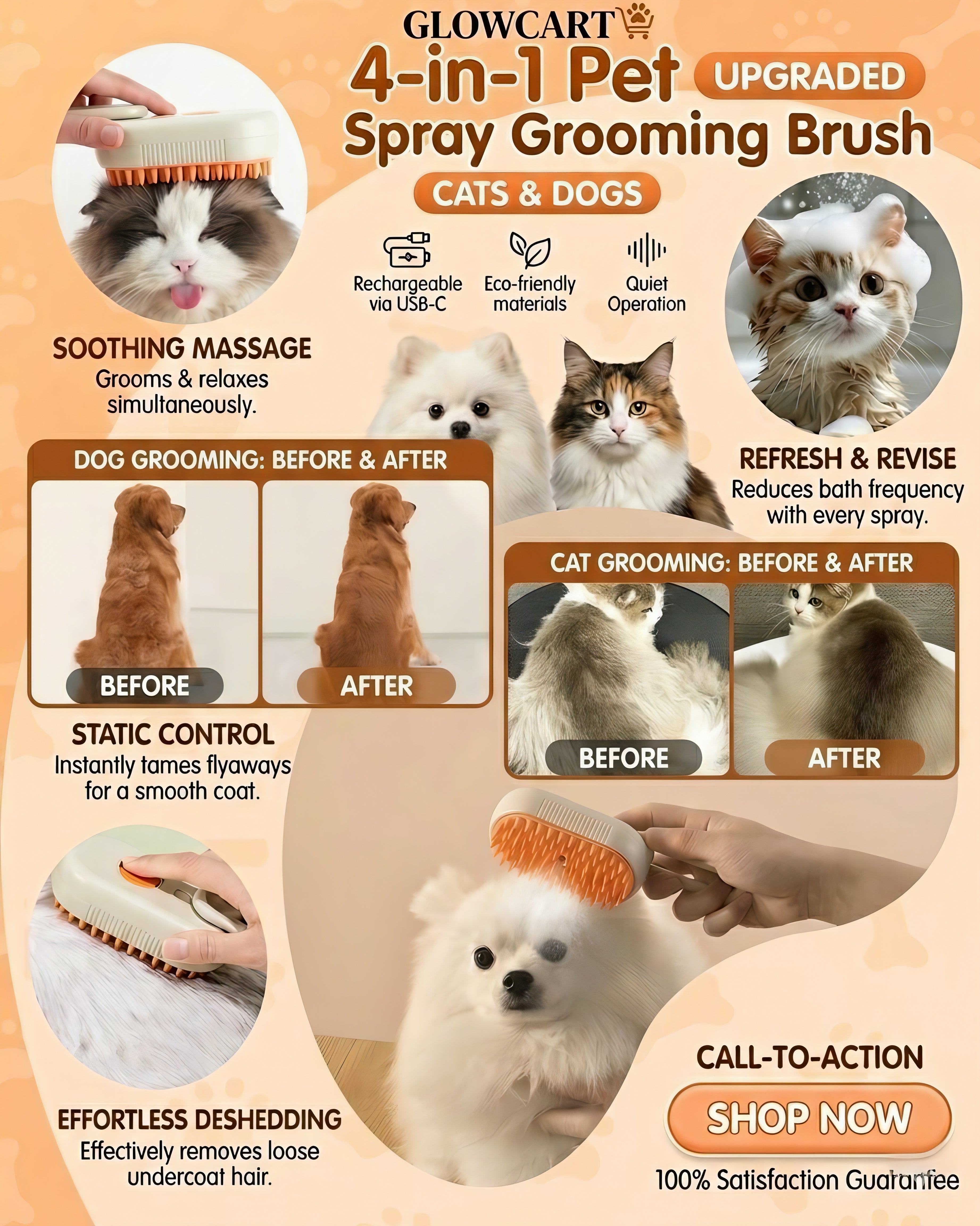 🐾 Pet Steam Brush – Removes Hair & Massages Your Pet