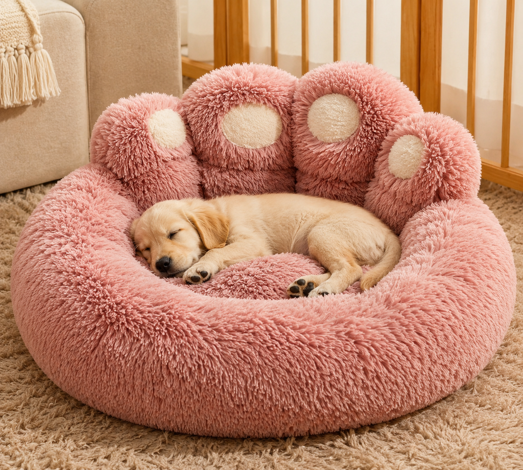 Dog Bed Cat Mat Round Large Pet House Long Plush Deep Sleeping Warm Bear Paw Shape Super Soft Cushion Calm Beds High Quality